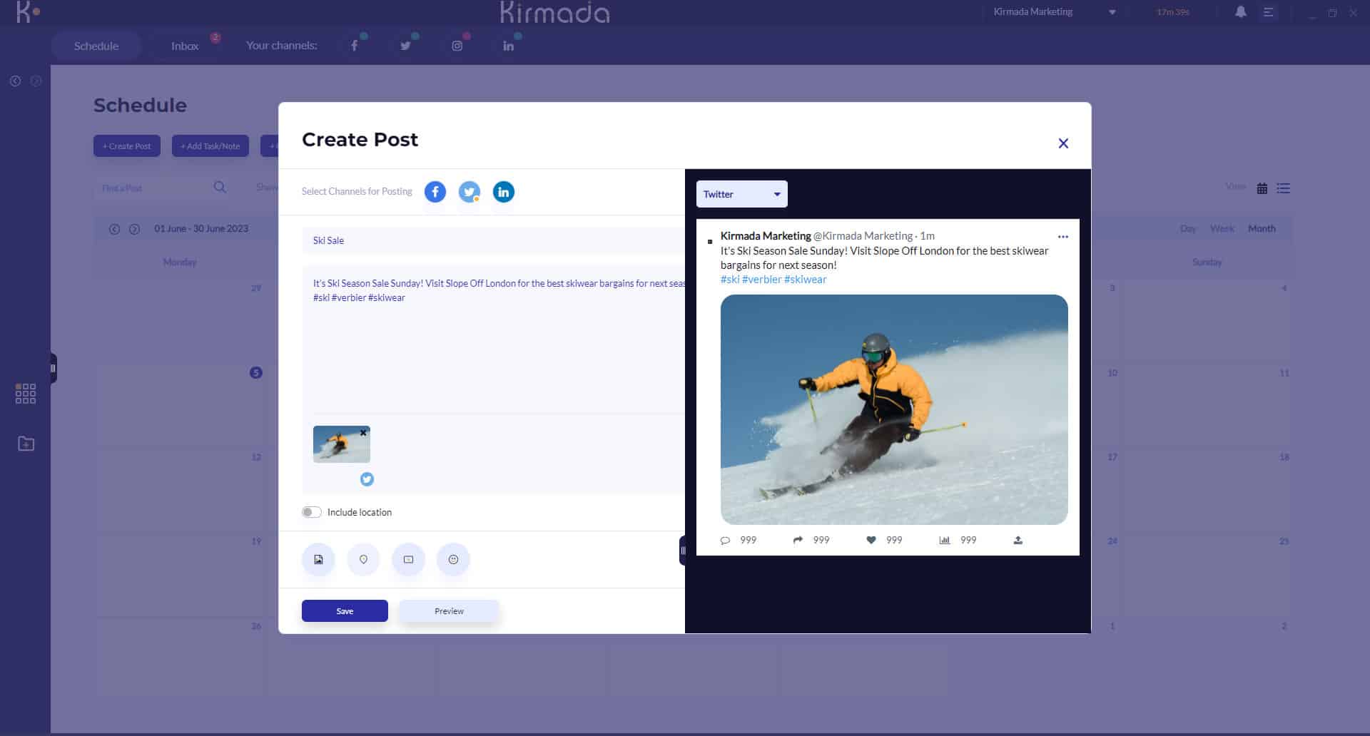The Social Media Post Editor, screenshot, without bezel