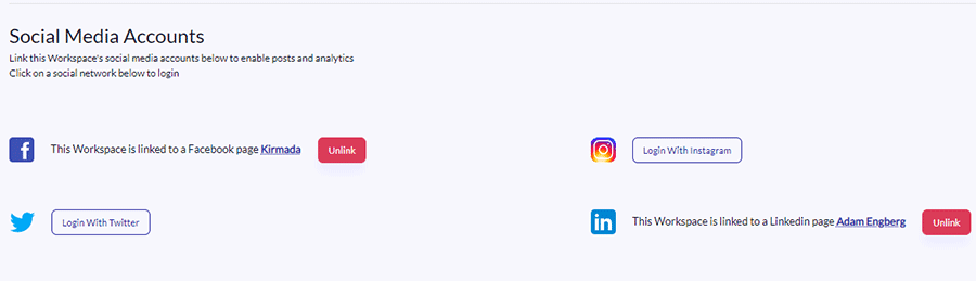 Linking Social Accounts screen