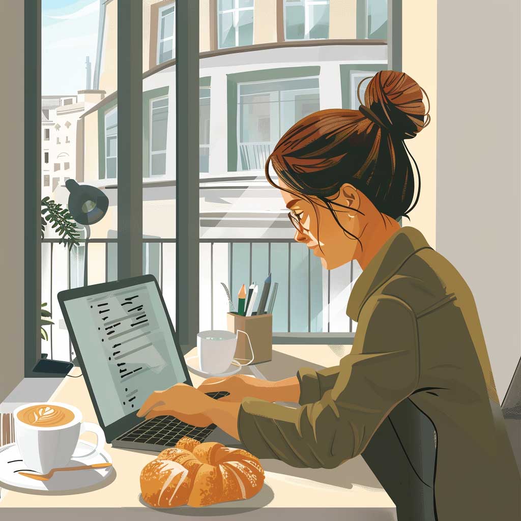 A Virtual Assistant sits at her laptop organising the day ahead
